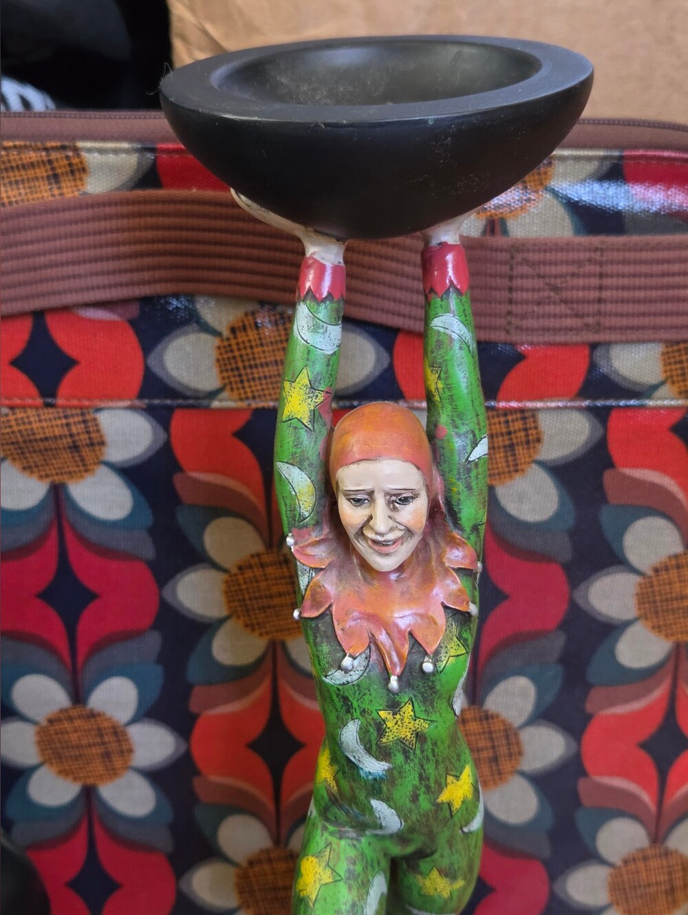 Rare Vintage Resin Harlequin Jester Candle Holder